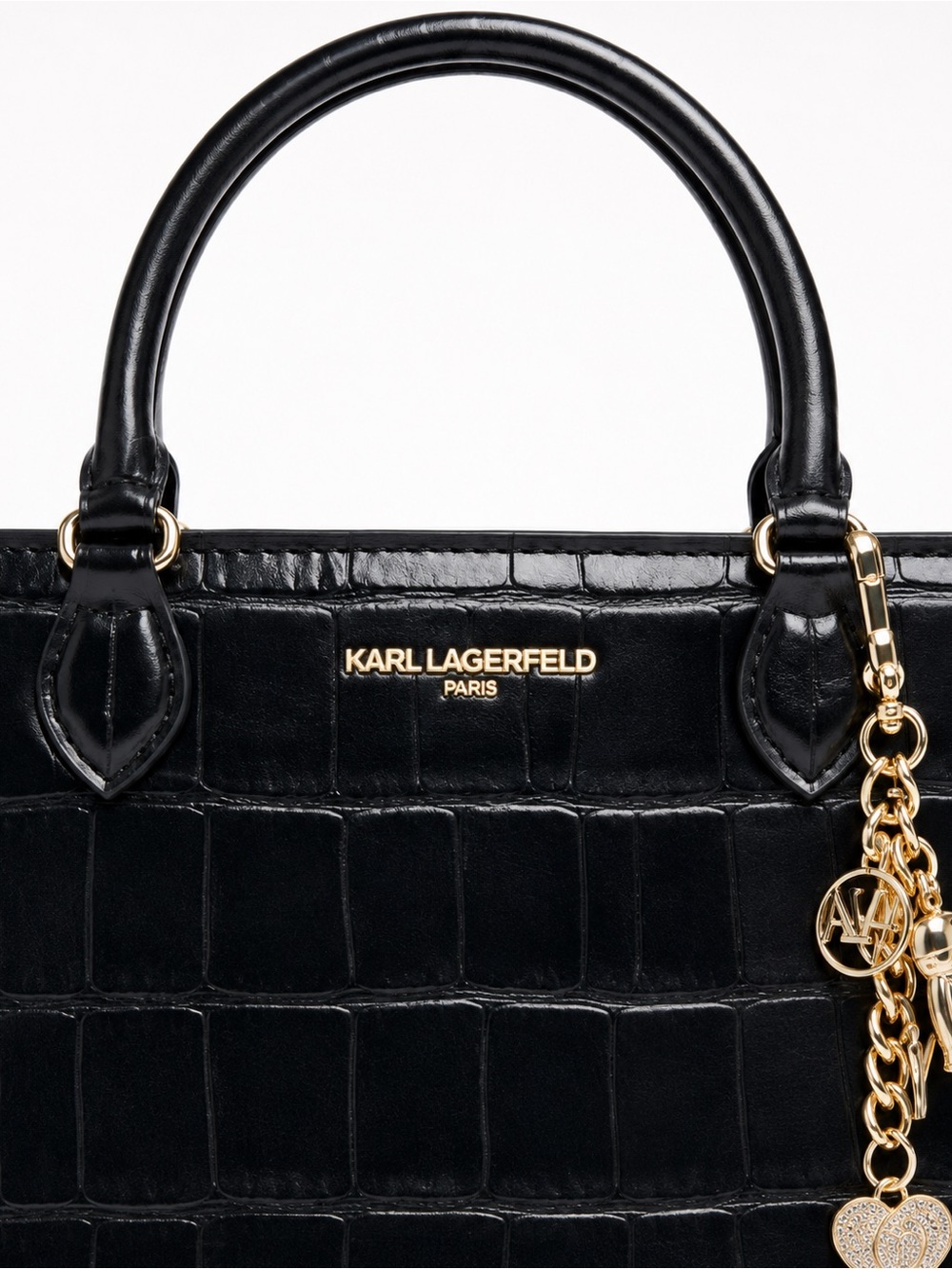 Karl Lagerfeld Black Croc-Embossed Satchel with Gold Charm - Picture 4 of 14